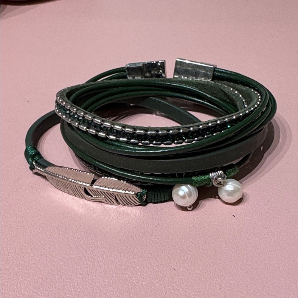 Green and Silver Wrap Bracelet